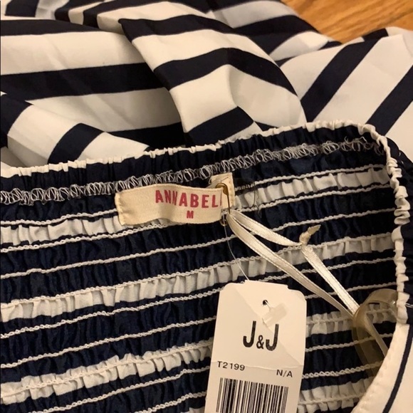 Strapless Striped Dress Off White and Navy Blue - Picture 12 of 15